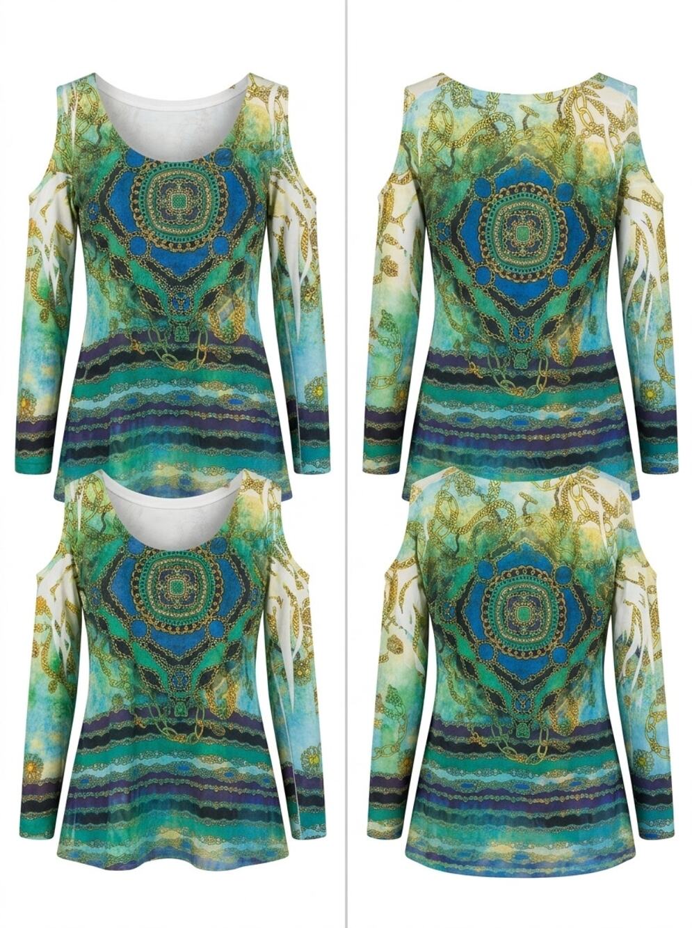 Cache Made in USA Green Studded Scoop Neck Cold Shoulder Top Women Size M